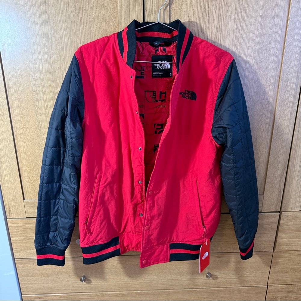 The North Face Transbay Insulated Varsity Jacket TNF Red Broken Grid Print BNWT